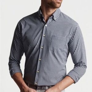 PETER MILLAR Nanoluxe Easy Care Men's Black White Checkered Button Up Shirt XX L